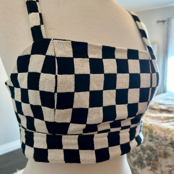 Checkerboard Woven Crop Top/Bralette - Picture 1 of 5